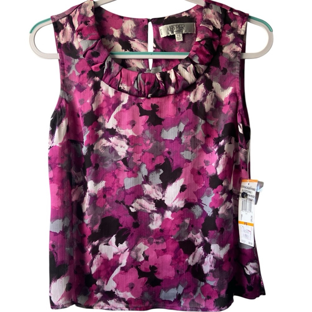 KASPER WOMEN’S MULTICOLOR SLEEVELESS BLOUSE SIZE PETITE SMALL